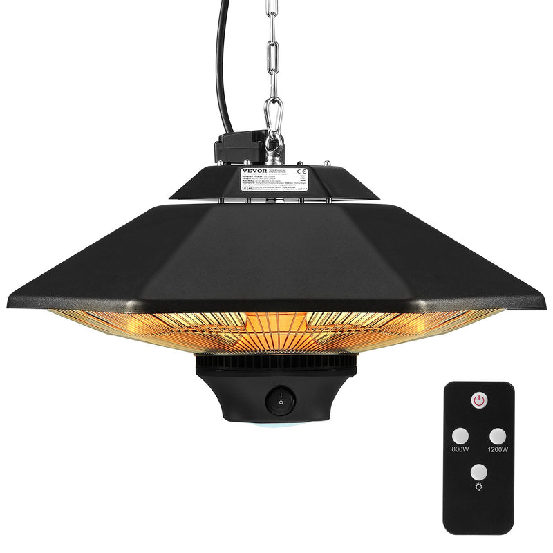 VEVOR Karājamais Terases Sildītājs 2000W ar Tālvadības Pulti – Elektriskais Telpas Sildītājs