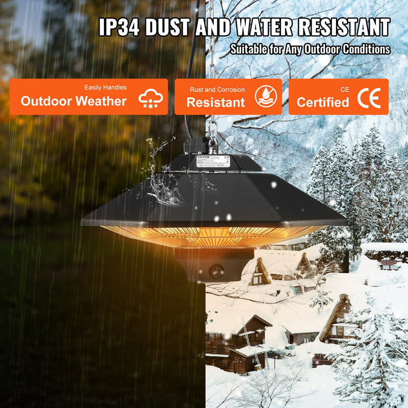 VEVOR Karājamais Terases Sildītājs 2000W ar Tālvadības Pulti – Elektriskais Telpas Sildītājs