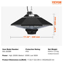 VEVOR Karājamais Terases Sildītājs 2000W ar Tālvadības Pulti – Elektriskais Telpas Sildītājs