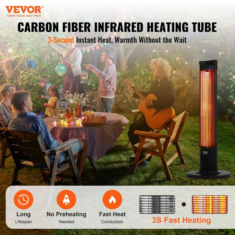 VEVOR 2000 W infrasarkanais elektriskais sildītājs ar tālvadību, 3 ātrumi, taimeris