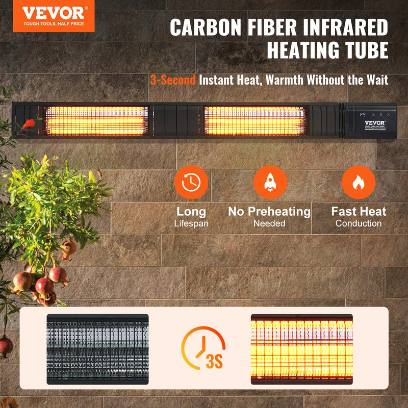 VEVOR 3000 W infrasarkanais elektriskais sildītājs ar tālvadību, 9 ātrumi, taimeris