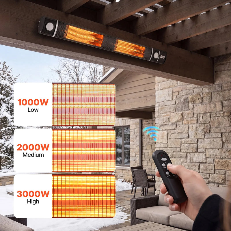 VEVOR infrasarkanais sildītājs 3000 W ar WiFi, tālvadības pulti, 3 sildīšanas režīmiem, IP55, melns