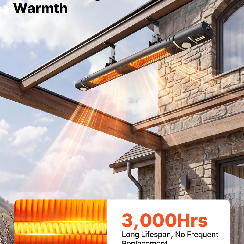VEVOR infrasarkanais sildītājs 3000 W ar WiFi, tālvadības pulti, 3 sildīšanas režīmiem, IP55, melns