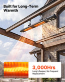 VEVOR infrasarkanais sildītājs 3000 W ar WiFi, tālvadības pulti, 3 sildīšanas režīmiem, IP55, melns
