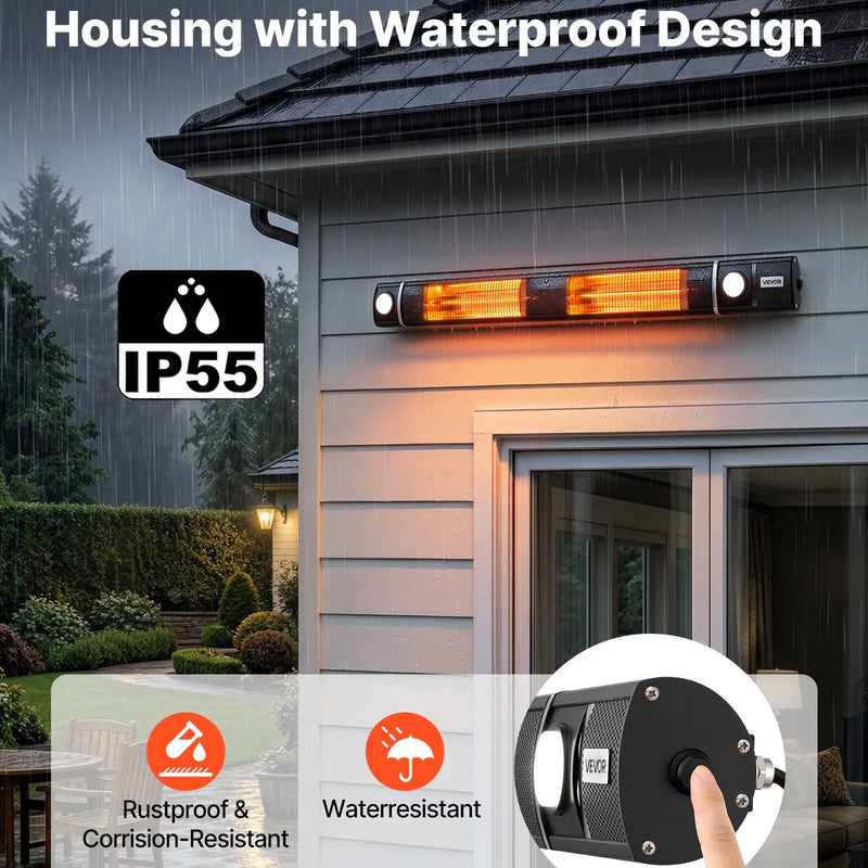 VEVOR infrasarkanais sildītājs 3000 W ar WiFi, tālvadības pulti, 3 sildīšanas režīmiem, IP55, melns