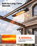 VEVOR infrasarkanais sildītājs 2500W, 3 režīmi, taimeris, melns