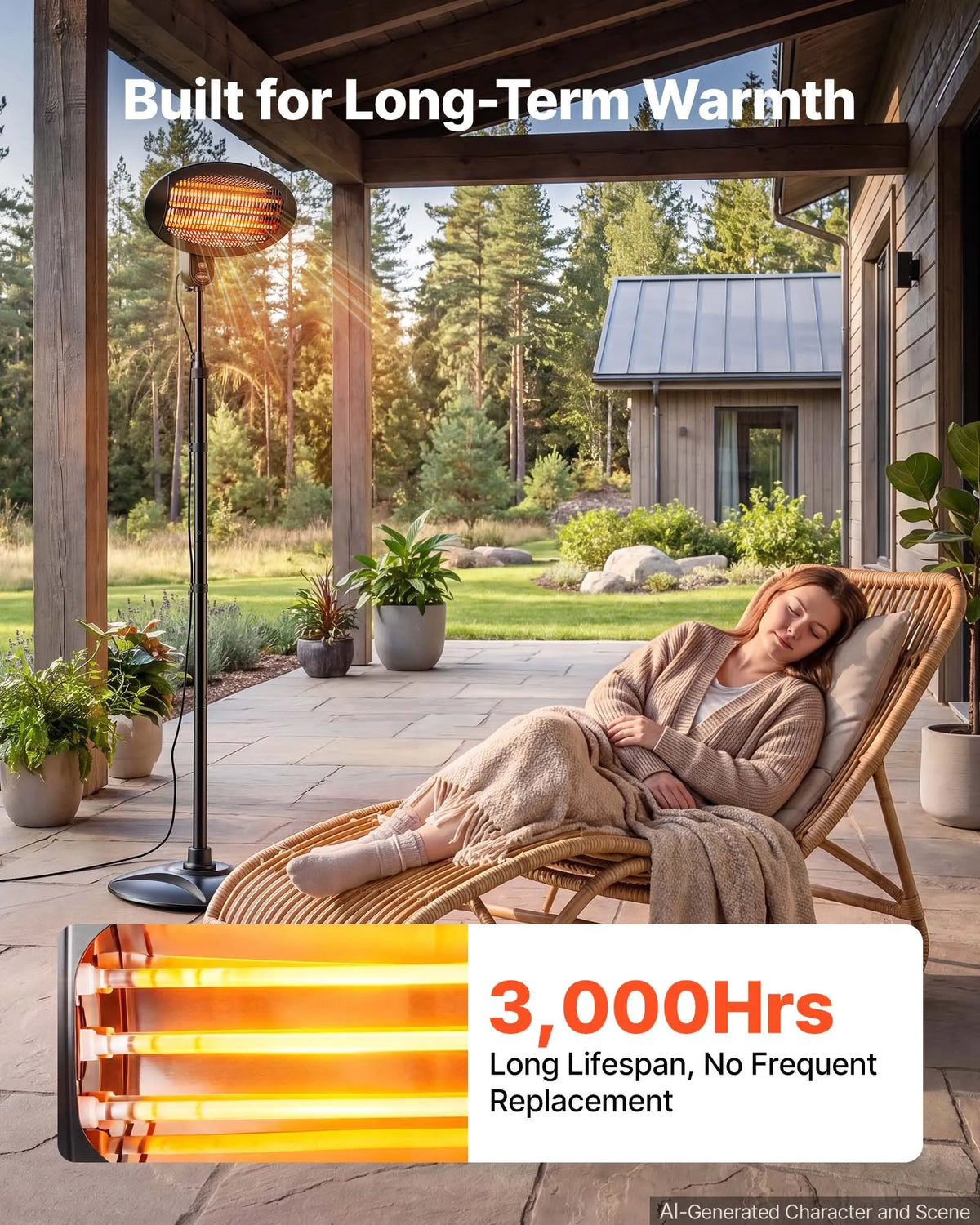 VEVOR infrasarkanais sildītājs 2000W, 3 režīmi, ķēdītes vadība, melns