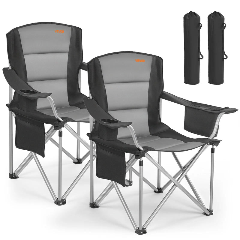VEVOR saliekami kempinga krēsli 2 gab., maksimālā slodze 204 kg, ar polsterētu atzveltni un roku balstiem, krūzes turētāju, sānu kabatu un dzesēšanas somu, portatīvi krēsli kempingam un makšķerēšanai