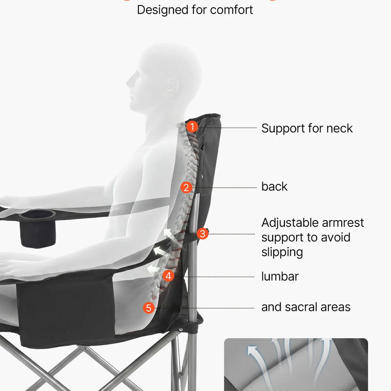 VEVOR saliekami kempinga krēsli 2 gab., maksimālā slodze 204 kg, ar polsterētu atzveltni un roku balstiem, krūzes turētāju, sānu kabatu un dzesēšanas somu, portatīvi krēsli kempingam un makšķerēšanai