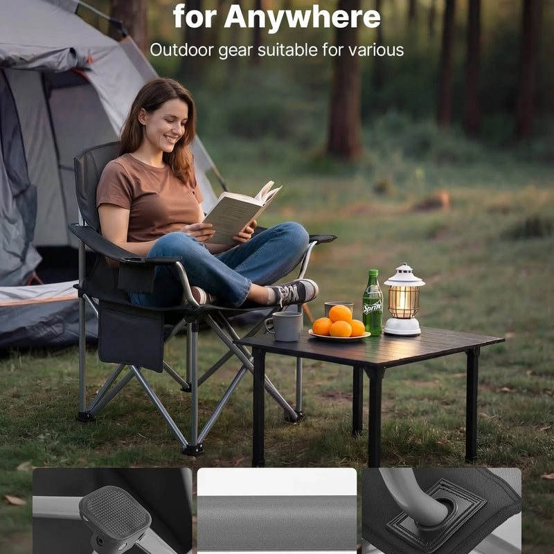 VEVOR saliekami kempinga krēsli 2 gab., maksimālā slodze 204 kg, ar polsterētu atzveltni un roku balstiem, krūzes turētāju, sānu kabatu un dzesēšanas somu, portatīvi krēsli kempingam un makšķerēšanai