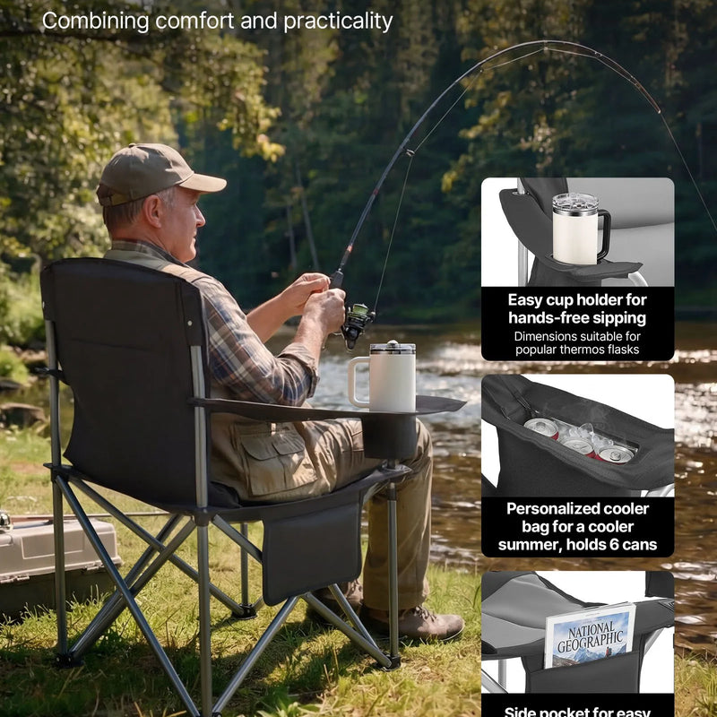 VEVOR saliekami kempinga krēsli 2 gab., maksimālā slodze 204 kg, ar polsterētu atzveltni un roku balstiem, krūzes turētāju, sānu kabatu un dzesēšanas somu, portatīvi krēsli kempingam un makšķerēšanai