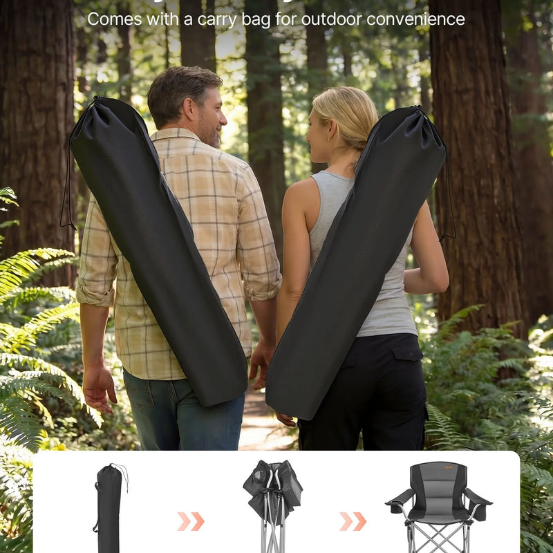 VEVOR saliekami kempinga krēsli 2 gab., maksimālā slodze 204 kg, ar polsterētu atzveltni un roku balstiem, krūzes turētāju, sānu kabatu un dzesēšanas somu, portatīvi krēsli kempingam un makšķerēšanai