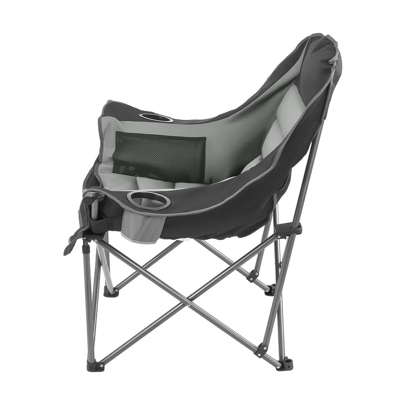 VEVOR liela izmēra kempinga krēsls, saliekams polsterēts krēsls ar līdz 204 kg slodzi, 2 krūžu turētāji un vīna glāzes turētājs, pārnēsāšanas soma kempingam un makšķerēšanai, melns/pelēks, 1 gab.