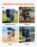 VEVOR saliekams kempinga krēsls ar jumtiņu, pludmales krēsls ar nojumi un žurnālu kabatu, 2 glāžu turētāji, līdz 150 kg slodze, pārnēsāšanas soma, kempingam, makšķerēšanai un pasākumiem, tumši zils