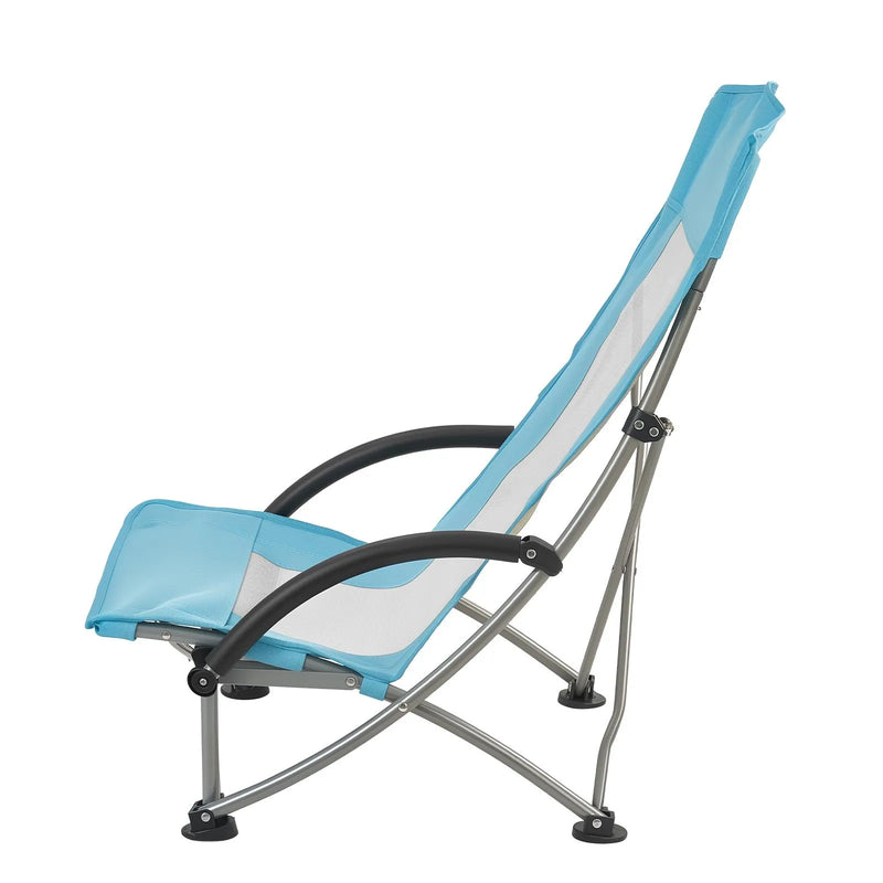 VEVOR saliekams pludmales krēsls ar augstu atzveltni, paplašināts sēdeklis, līdz 150 kg slodze, krūzes kabata, sieta atzveltne un pārnēsāšanas soma, gaiši zils