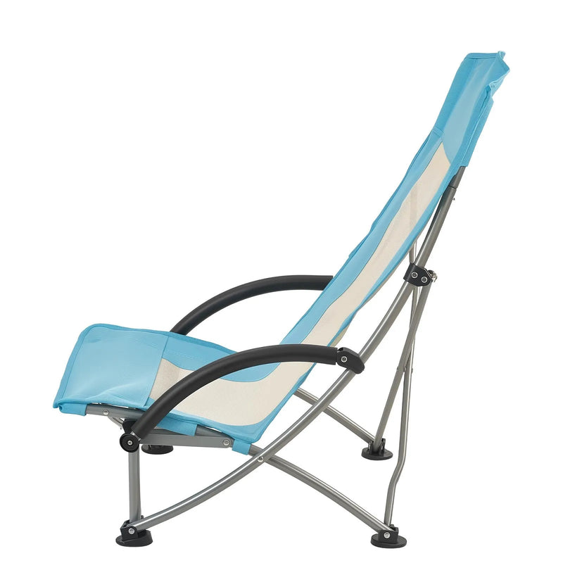 VEVOR saliekami pludmales krēsli ar augstu atzveltni, paplašināts sēdeklis, līdz 150 kg slodze, krūzes kabata, sieta atzveltne un pārnēsāšanas soma, gaiši zili, 2 gab.