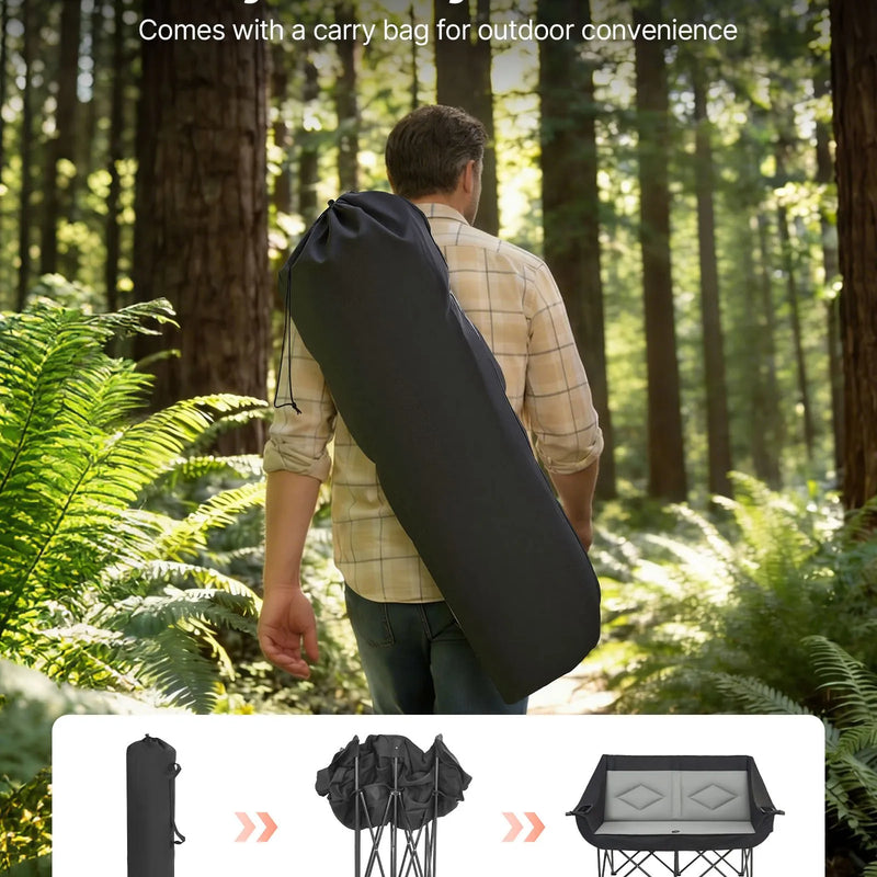 VEVOR divvietīgs kempinga krēsls, palielināts divu personu saliekams krēsls ar 300 kg slodzi, ar 2 krūžu turētājiem, vīna glāžu turētājiem, žurnālu siksnām un pārnēsāšanas somu, āra un pludmales lietošanai