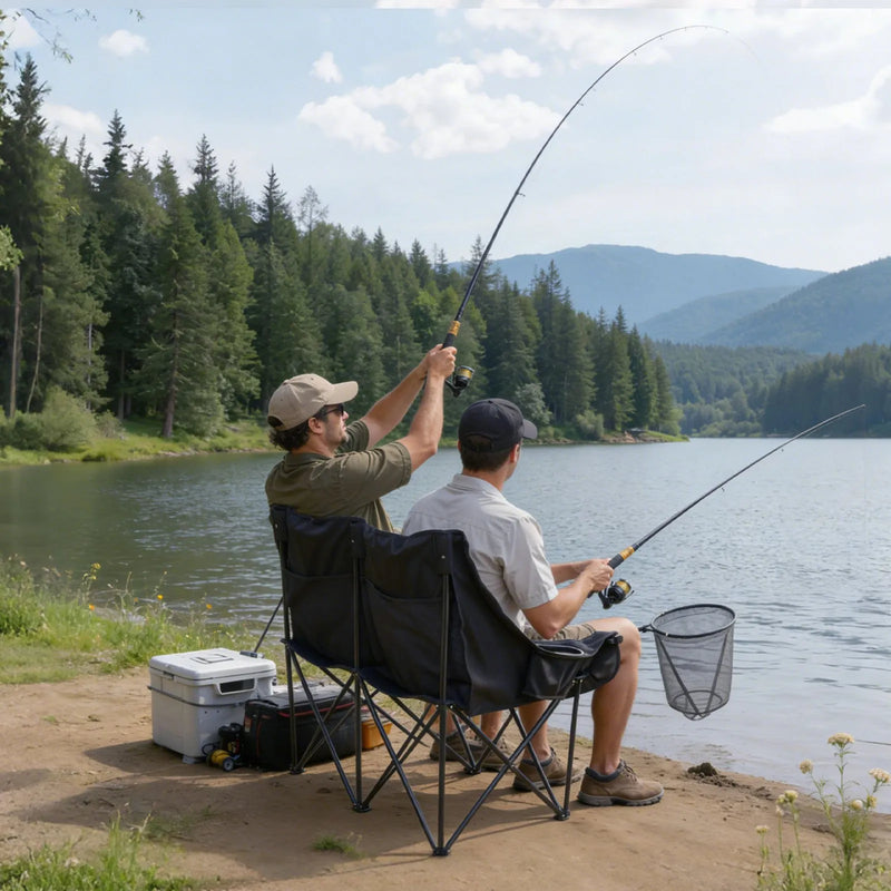 VEVOR divvietīgs kempinga krēsls, palielināts divu personu saliekams krēsls ar 300 kg slodzi, ar 2 krūžu turētājiem, vīna glāžu turētājiem, žurnālu siksnām un pārnēsāšanas somu, āra un pludmales lietošanai
