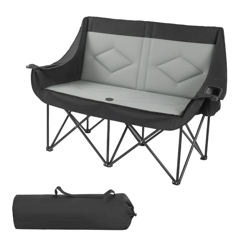 VEVOR divvietīgs kempinga krēsls, palielināts divu personu saliekams krēsls ar 300 kg slodzi, ar 2 krūžu turētājiem, vīna glāžu turētājiem, žurnālu siksnām un pārnēsāšanas somu, āra un pludmales lietošanai