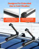 VEVOR slēpju un snovborda jumta turētājs, paredzēts līdz 4 slēpju pāriem vai 2 snovbordiem, 2 gab. universāls alumīnija auto jumta bagāžnieks ar slēdzeni un gumijas polsterējumu, piemērots arī makšķerkātiem, saderīgs ar vairumu rievotu šķērsstieņu