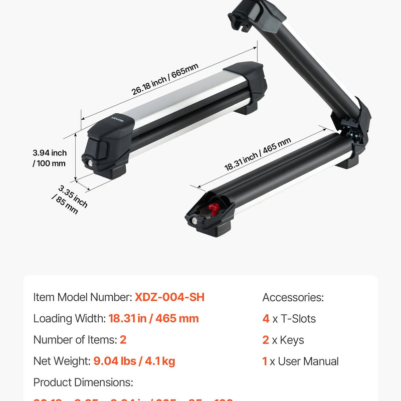 VEVOR slēpju un snovborda jumta turētājs, paredzēts līdz 4 slēpju pāriem vai 2 snovbordiem, 2 gab. universāls alumīnija auto jumta bagāžnieks ar slēdzeni un gumijas polsterējumu, piemērots arī makšķerkātiem, saderīgs ar vairumu rievotu šķērsstieņu