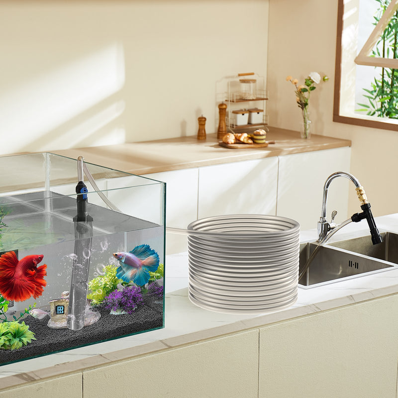 Akvārija grants tīrītājs ar 15,2 m PVC šļūteni un 3 misiņa adapteriem