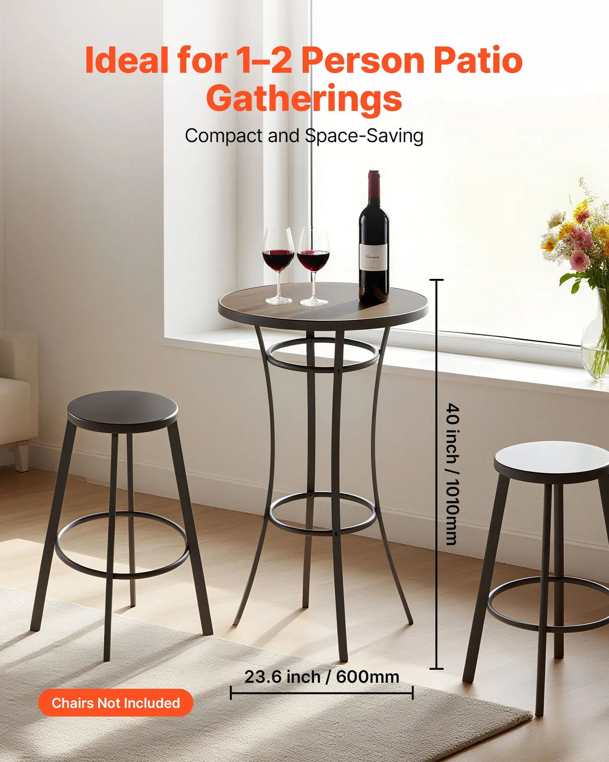 VEVOR Outdoor Round Bar Table, 60 cm High Bistro Style Table with Easy-Clean Surface and Durable Metal Frame, Suitable for Indoor and Outdoor Use – Ideal for Small Spaces or Kitchen