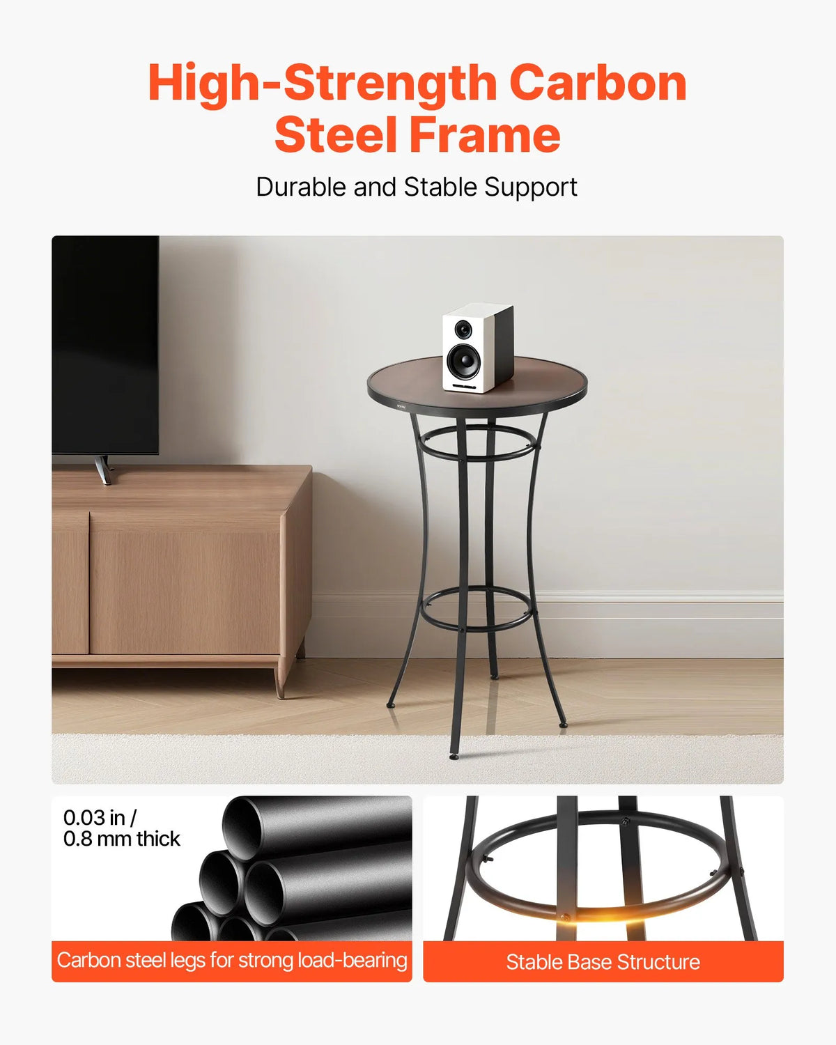 VEVOR Outdoor Round Bar Table, 60 cm High Bistro Style Table with Easy-Clean Surface and Durable Metal Frame, Suitable for Indoor and Outdoor Use – Ideal for Small Spaces or Kitchen