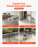 Āra apaļais bāra galds, 60 cm augsts bistro tipa galds ar viegli tīrāmu virsmu un izturīgu metāla rāmi, piemērots gan iekštelpām, gan āra lietošanai – ideāli piemērots mazām telpām vai virtuvei