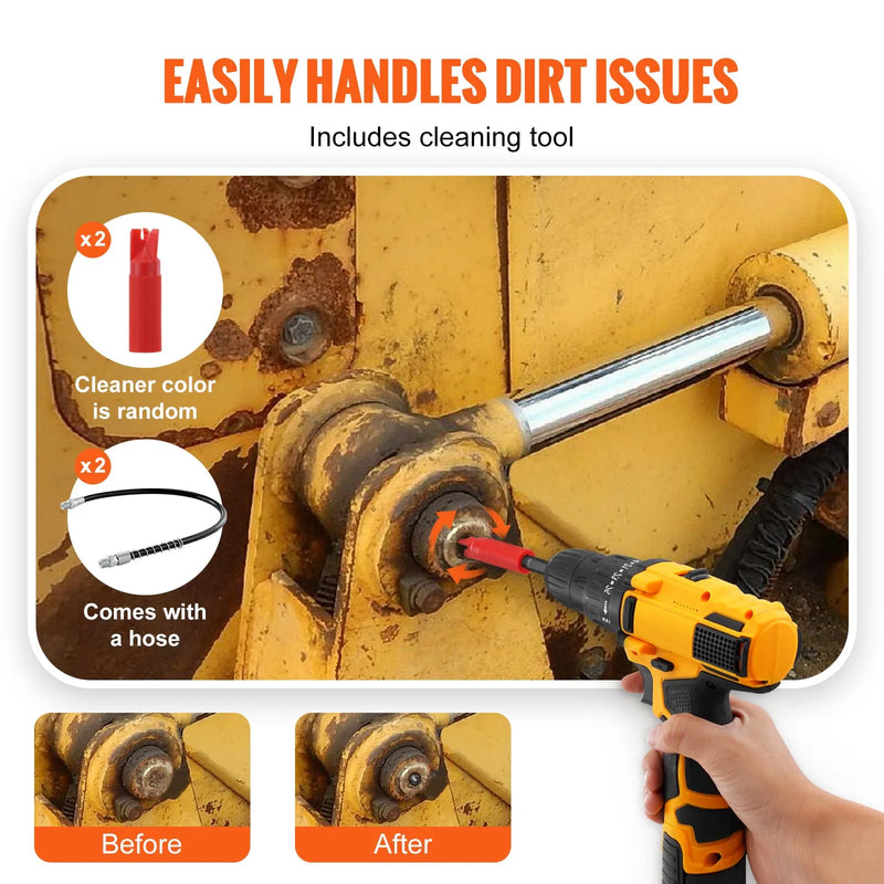 Smērvielas pistoles sakabes komplekts 2 gab., 69 MPa augstspiediena, 3-žokļu fiksācija, ātrās atbrīvošanas uzgalis ar šļūteni, Zerk savienojumu tīrītāju un hermētisku vāciņu, saderīgas ar visām smērvielas pistolēm ar 3,2 mm NPT savienojumiem