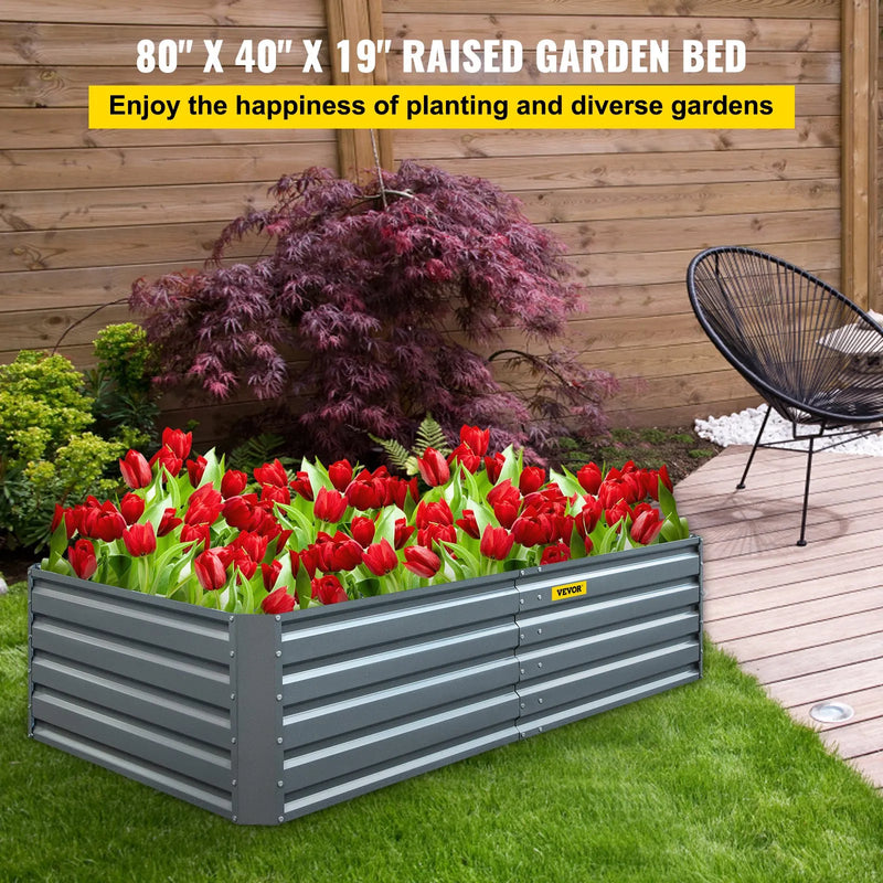Cinkota paaugstinātā dobe, 203 × 102 × 48 см metāla stādīšanas kaste, pelēka tērauda dārza kastes komplekts dārzeņu, puķu, augļu, garšaugu un sukulentu audzēšanai ārā