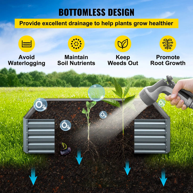 Cinkota paaugstinātā dobe, 203 × 102 × 48 см metāla stādīšanas kaste, pelēka tērauda dārza kastes komplekts dārzeņu, puķu, augļu, garšaugu un sukulentu audzēšanai ārā