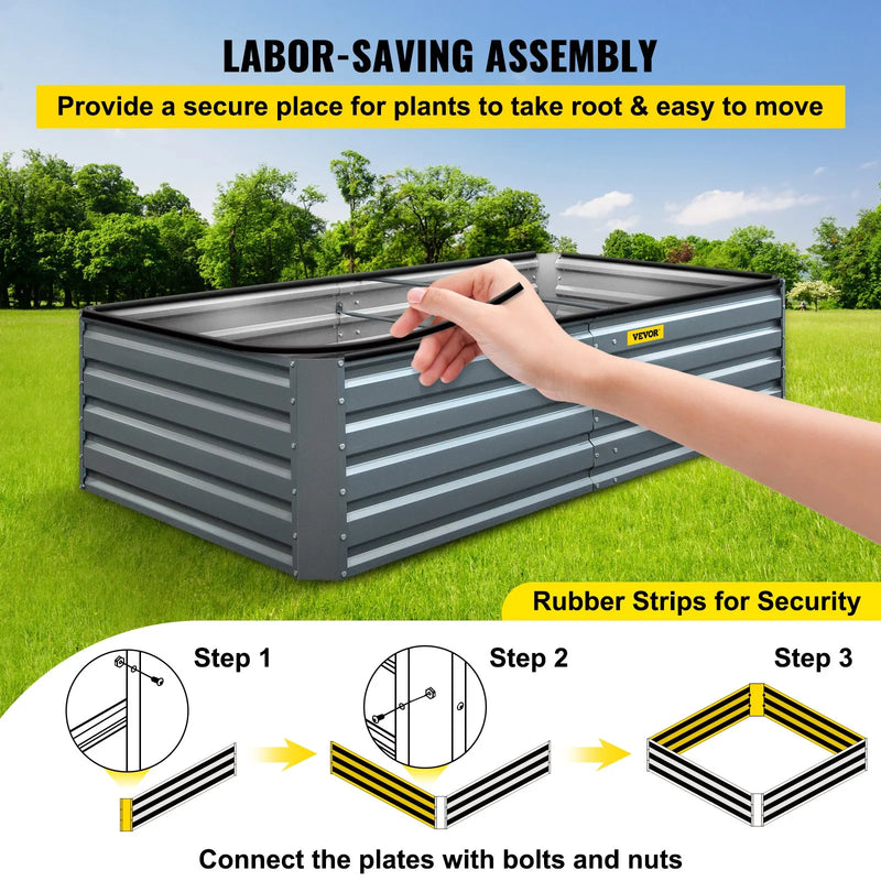 Cinkota paaugstinātā dobe, 203 × 102 × 48 см metāla stādīšanas kaste, pelēka tērauda dārza kastes komplekts dārzeņu, puķu, augļu, garšaugu un sukulentu audzēšanai ārā