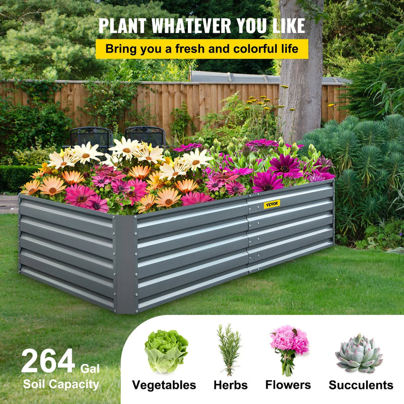Cinkota paaugstinātā dobe, 203 × 102 × 48 см metāla stādīšanas kaste, pelēka tērauda dārza kastes komplekts dārzeņu, puķu, augļu, garšaugu un sukulentu audzēšanai ārā