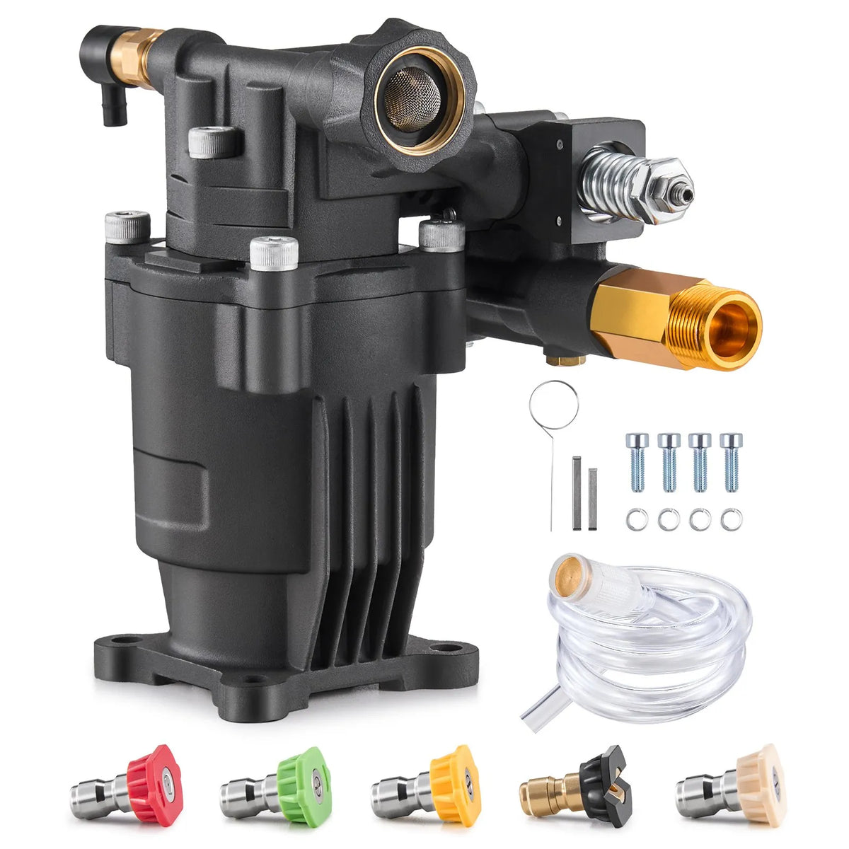 VEVOR High-Pressure Washer Pump with Horizontal 19 mm (3/4″) Shaft, Working Pressure up to 241 bar, Flow Rate 9.5 l/min, Replacement Pump Kit with 5 Nozzles, Mounting Accessories and Siphon Tube, Compatible with Simpson, Honda, Troy-Bilt and Generac