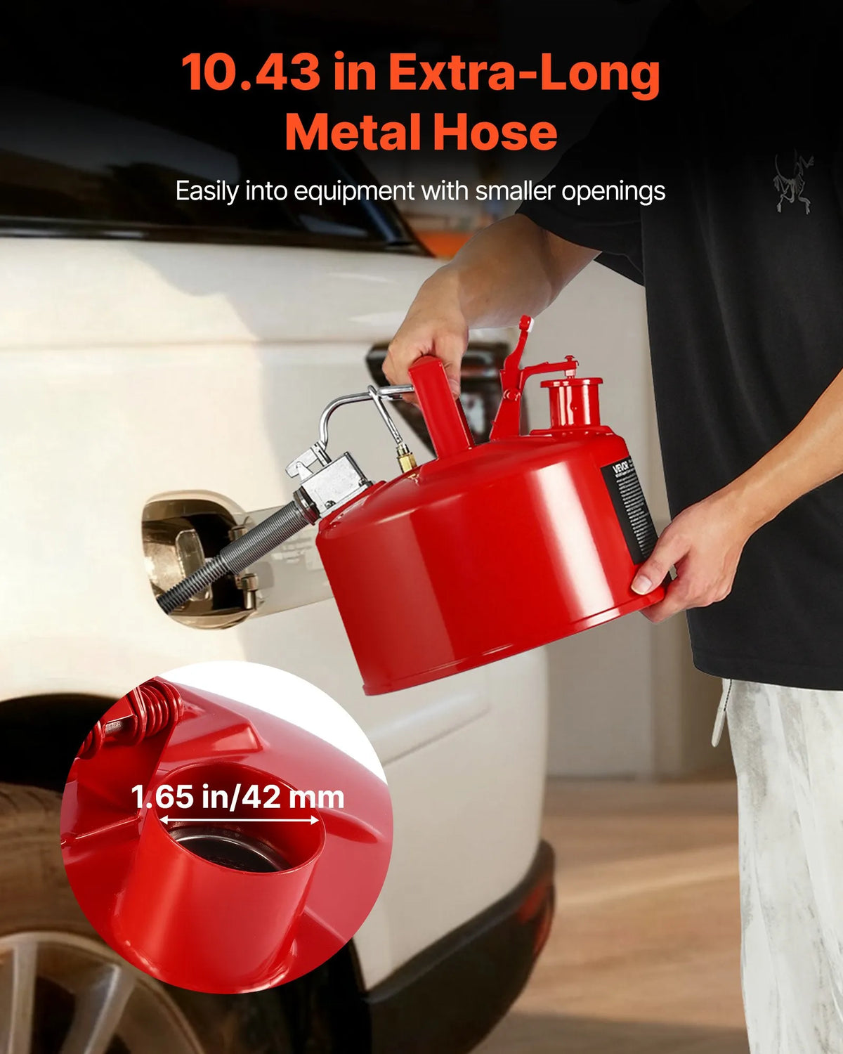 VEVOR Safety Fuel Can 9.5 L, Type II Petrol Can with Stainless Steel Flame Arrestor, Self-Closing Cap and Flexible Metal Spout, Carbon Steel Flammable Liquid Storage Tank with Ergonomic Handle