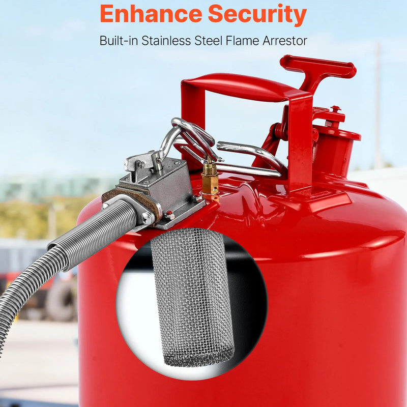 VEVOR drošības degvielas kanna 19 l, II tipa benzīna kanna ar nerūsējošā tērauda liesmas slāpētāju, pašnoslēdzošu vāku un elastīgu metāla uzgali, oglekļa tērauda uzliesmojošu šķidrumu uzglabāšanas tvertne ar ergonomisku rokturi