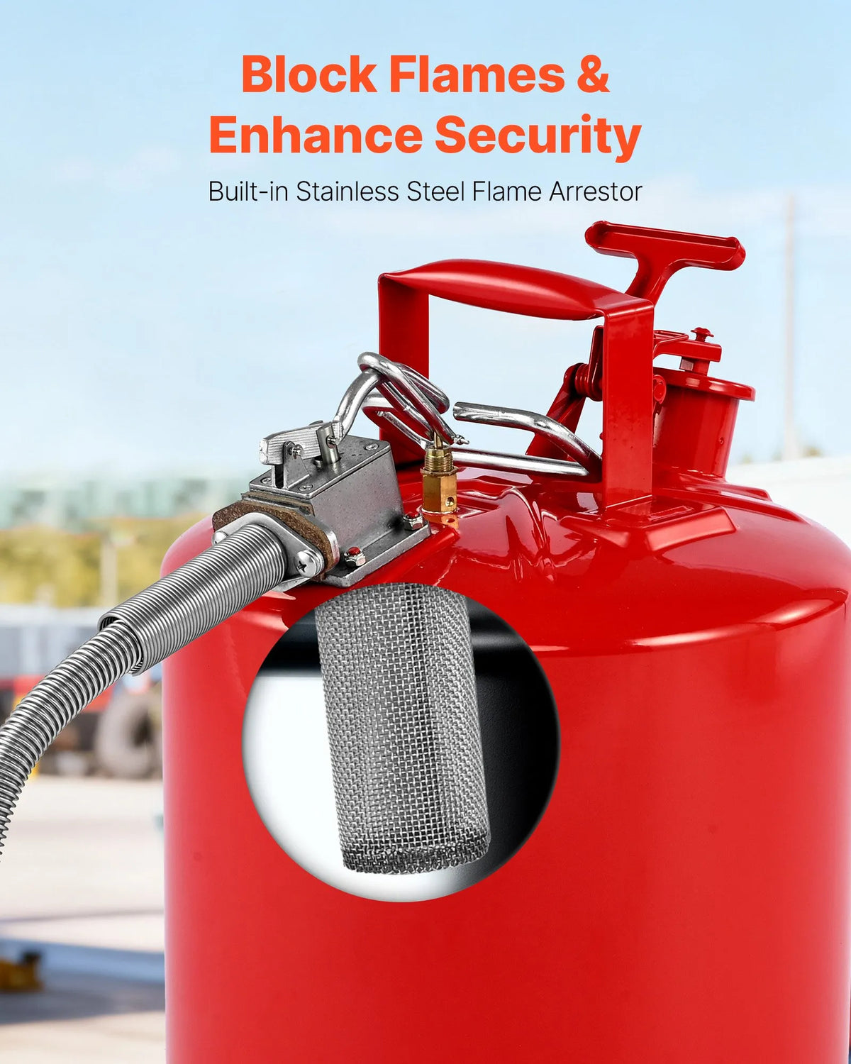 VEVOR 19 L Safety Fuel Can, Type II Petrol Can with Stainless Steel Flame Arrestor, Self-Closing Cap and Flexible Metal Spout, Carbon Steel Flammable Liquid Storage Tank with Ergonomic Handle