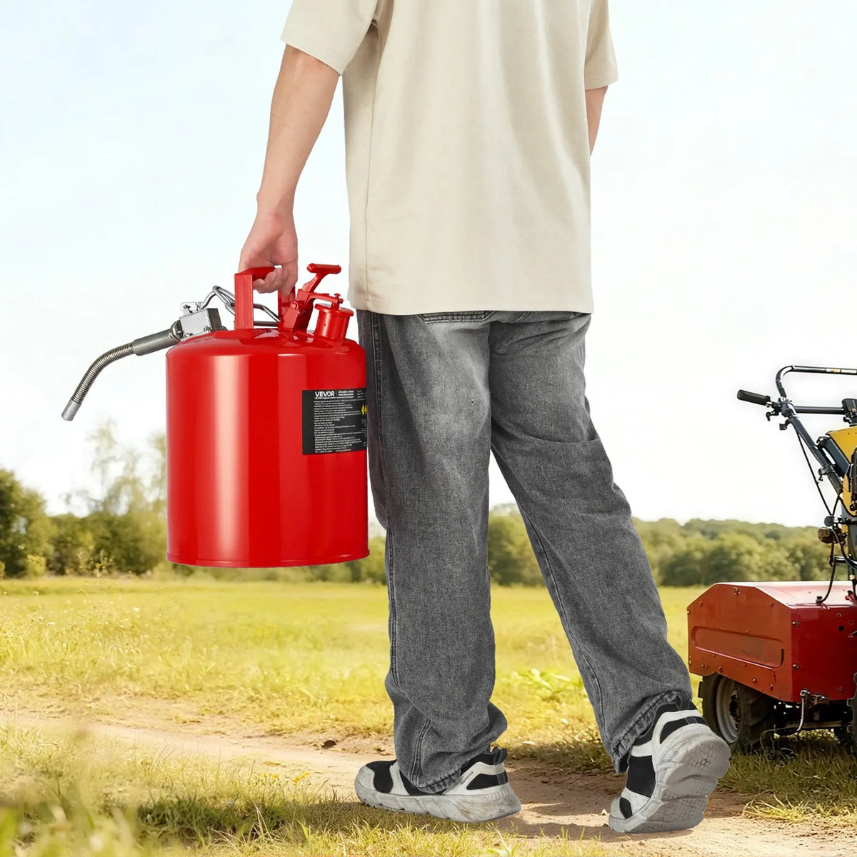 VEVOR 19 L Safety Fuel Can, Type II Petrol Can with Stainless Steel Flame Arrestor, Self-Closing Cap and Flexible Metal Spout, Carbon Steel Flammable Liquid Storage Tank with Ergonomic Handle