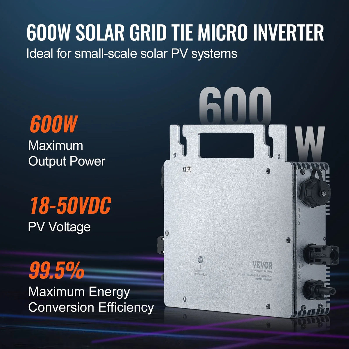 VEVOR Mikroinvertors 600W — tīkla, IP67, WiFi
