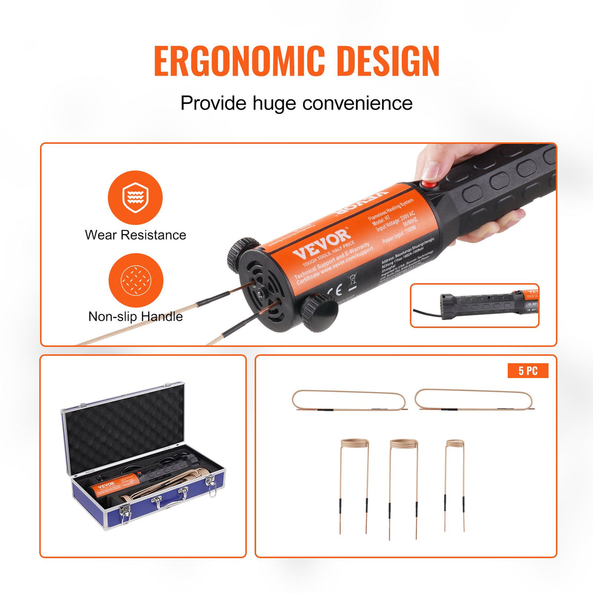 VEVOR Handheld Magnetic Induction Heater 1 kW for Rusted Bolt Removal