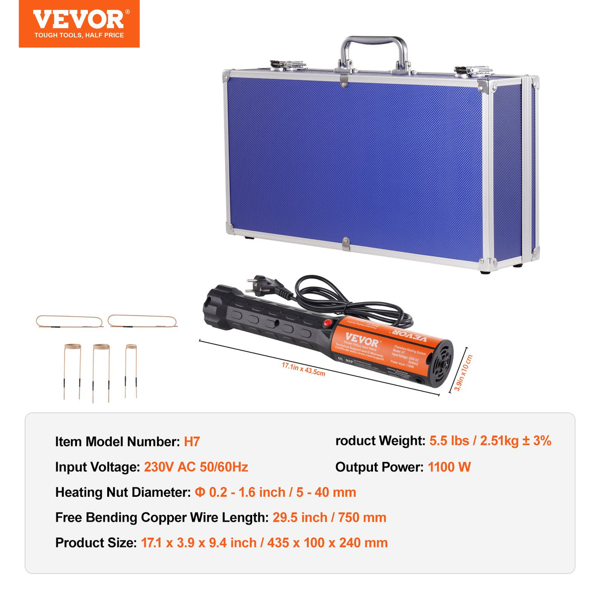 VEVOR Handheld Magnetic Induction Heater 1 kW for Rusted Bolt Removal