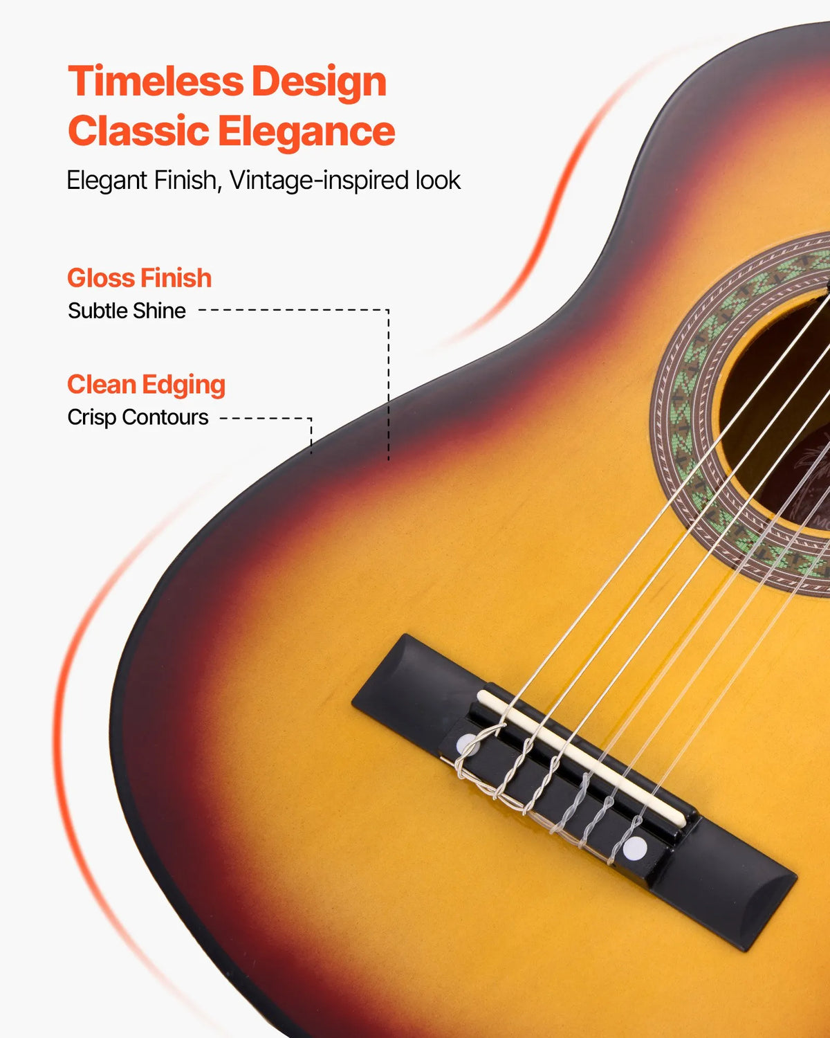 VEVOR Classical Guitar 780 mm with Nylon Strings, Beginner Kit with Bag, Strap, Tuner and Capo, Sunset Tone