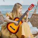 VEVOR 780 mm klasiskā basskoka ģitāra ar neilona stīgām, pilns iesācēju komplekts ar somu, siksnu, skaņotāju, stīgām, mediatoriem un kapo, saulrieta tonis