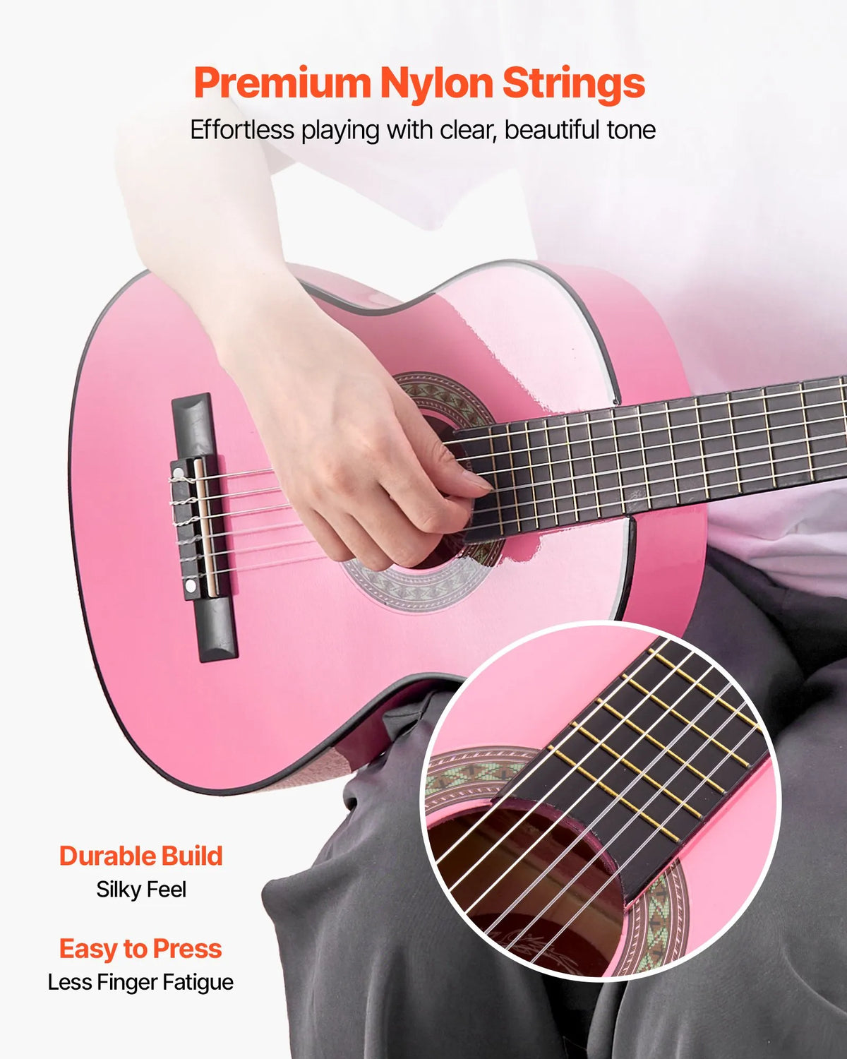 VEVOR Classical Guitar 780 mm with Nylon Strings, Beginner Kit with Bag, Strap, Tuner and Capo, Kids, Pink