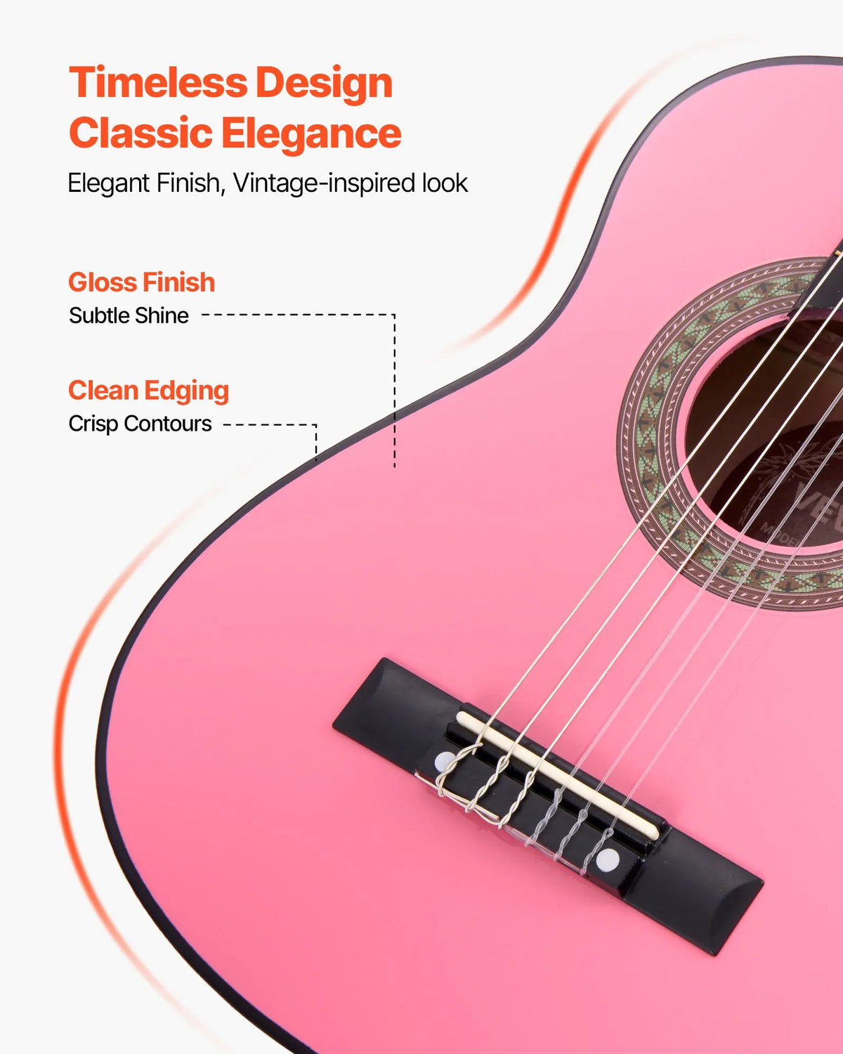 VEVOR Classical Guitar 780 mm with Nylon Strings, Beginner Kit with Bag, Strap, Tuner and Capo, Kids, Pink
