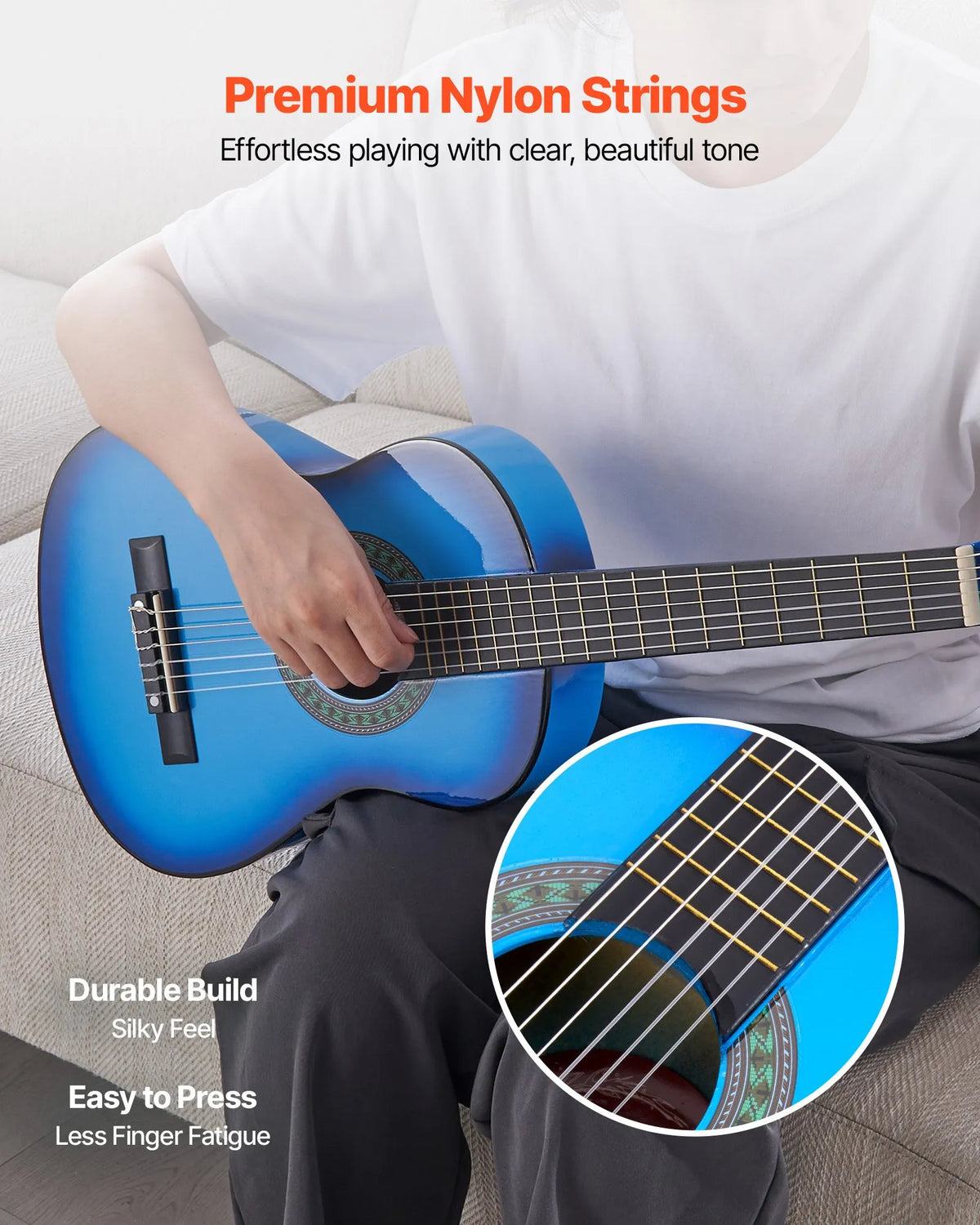 VEVOR Classical Guitar 780 mm with Nylon Strings, Beginner Kit with Bag, Strap, Tuner and Capo, Children, Blue