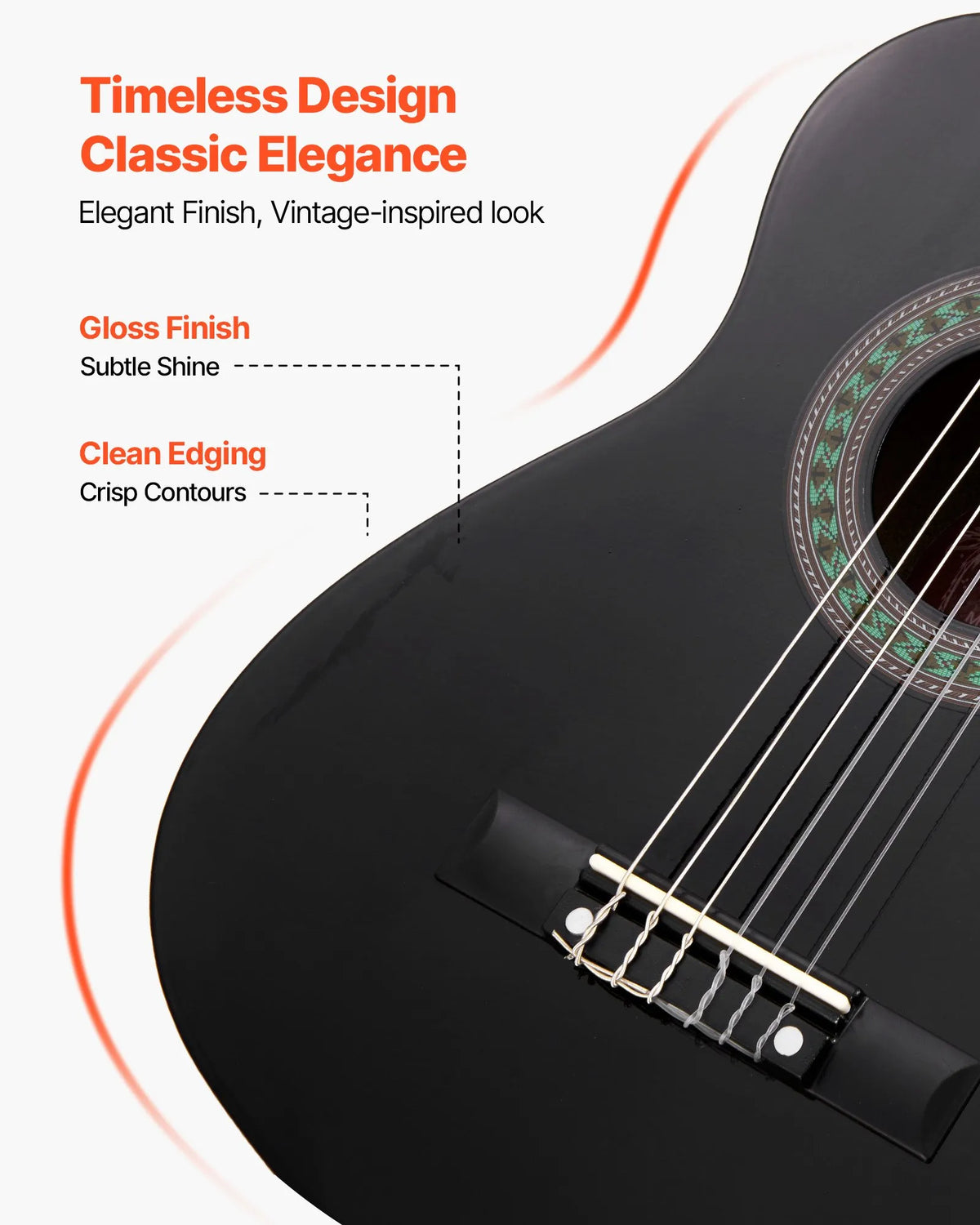 VEVOR Classical Guitar 780 mm with Nylon Strings, Beginner Kit with Bag, Strap, Tuner and Capo, for Children, Black