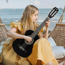 VEVOR klasiskā ģitāra, 780 mm, sākuma komplekts iesācējiem ar neilona stīgām, pārvalku, siksnu, skaņotāju, papildu stīgām, mediatoriem un kapo, liepkoka korpuss, bērniem un jauniešiem, melnā krāsā