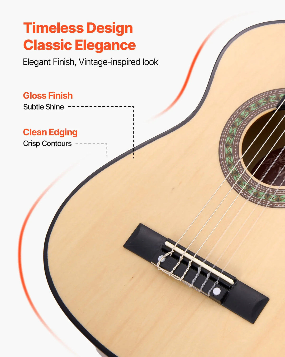 VEVOR Classical Guitar 780 mm with Nylon Strings, Beginner Kit with Bag, Strap, Tuner and Capo, for Children, Natural Wood